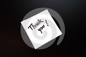 Writing Thank you! Sticky note with text Thank You! Text Thank you on paper