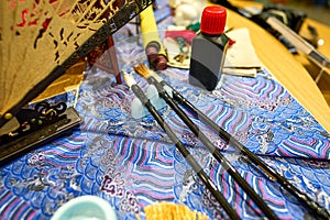 Writing tools on the desk of a Chinese calligrapher, the Four Treasures of the Study