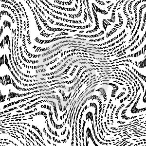 Writing wave wallpaper. Seamless newspaper pattern. Letter texture. Vector
