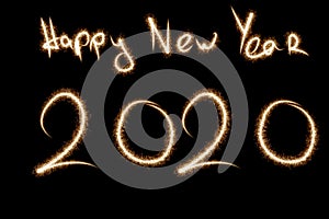 2020 written with Sparkle firework on black background, happy new year 2018 concept