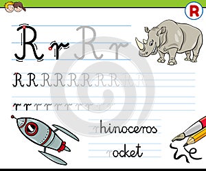 Writting letter R worksheet for children