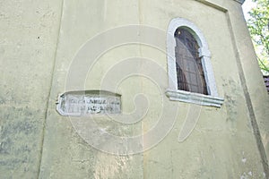 Writtings of Palffy family on the wall of Parish Church of the Nativity of the Virgin Mary in Smolenice