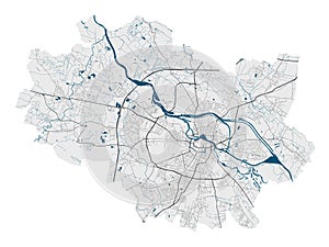 Wroclaw map. Detailed map of Wroclaw city poster with streets, water photo