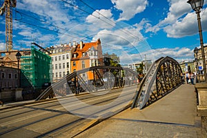 WROCLAW, POLAND: Beautiful landscape with waterfront views of the bridge and the river Odra