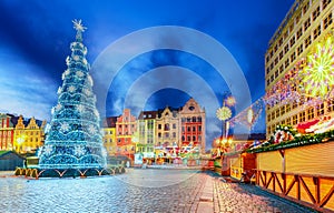 Wroclaw, Poland - Christmas Market in Ryenek old town square, medieval Breslau photo