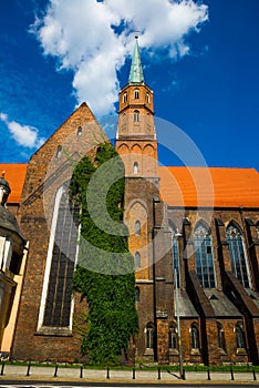 WROCLAW, POLAND: Church Of St. Wojciech. Beautiful Gothic church, Polish national catholic cathedral in Wroclaw near the central