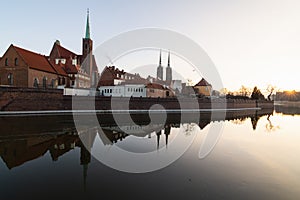 Wroclaw, Poland - December 2016: old town reflection in Oder river