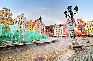 Wroclaw, Poland. The market square with the famous fountain