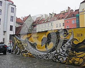 Wroclaw, Poland - October 19, 2023: Colorful painted mural in Wroclaw at morning