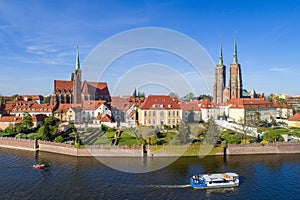 Wroclaw, Poland. Ostrow Tumski with gothic cathedral and church.