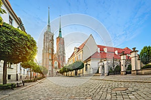 Wroclaw, Poland. Panoramic view of Cathedral on sunset