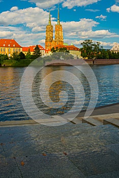 WROCLAW, POLAND: View of Tumski island -Cathedral Island and the Cathedral of St. John the Baptist