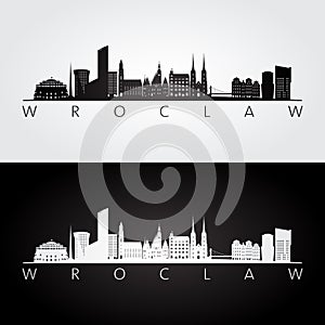 Wroclaw skyline and landmarks silhouette