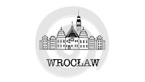 Wroclaw skyline and landmarks silhouette black and white design vector illustration