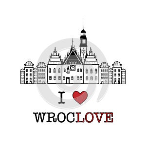 Wroclaw skyline and landmarks silhouette black and white design vector illustration