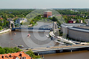 Wroclaw.  Top view of the river and Grunwaldzki bridge