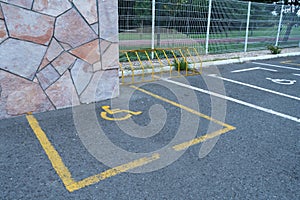 wrong built parking space for disabled people, bad design in accessible locations for person with disability, wheel chair sign in