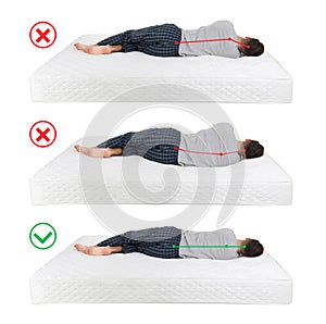 Wrong and correct sleeping posture. Choose right mattress