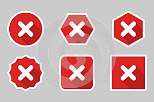 Wrong marks Icon Set, Cross marks, Rejected, Disapproved, No, False, Not Ok, Wrong Choices, Task Completion, Voting. - vector mark