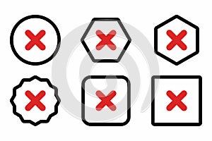 Wrong marks Icon Set, Cross marks, Rejected, Disapproved, No, False, Not Ok, Wrong Choices, Task Completion, Voting. - vector mark