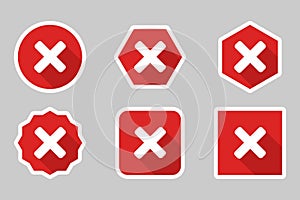 Wrong marks Icon Set, Cross marks, Rejected, Disapproved, No, False, Not Ok, Wrong Choices, Task Completion, Voting. - vector mark