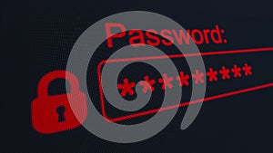 Wrong password. Access denied. Account hacking. Enter the password. Internet security.