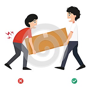 wrong and right carrying position.,Improper versus against proper lifting ,body posture photo