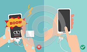 Wrong and right ways.Do not play smart phone in charging battery