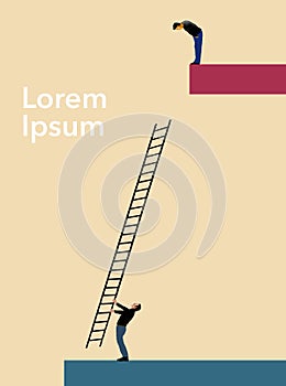 Wrong tools and you are bound to fail. Two men try to solve a problem caused by a ladder being too short