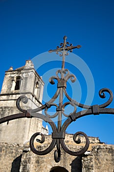 Wrought iron cross at mission concepcion texas