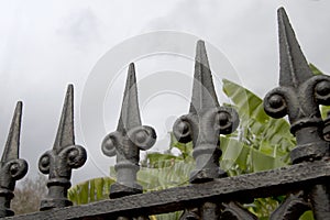 Wrought iron fence in city New Orleans