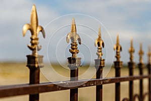 Wrought iron fence with decorative arrows, Decorative fence