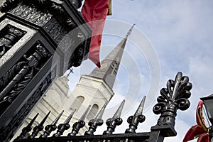 Wrought iron fence and Saint Louis Cathedral New Orleans