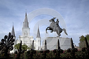 Wrought iron fence Saint Louis Cathedral Statue of Andrew Jackson