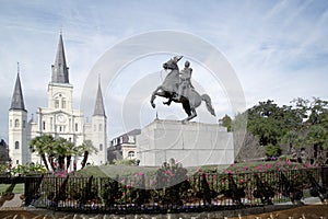 Wrought iron fence Saint Louis Cathedral Statue of Andrew Jackson