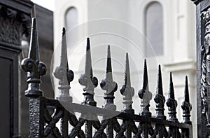 Wrought iron fence and Saint Louis Cathedral view