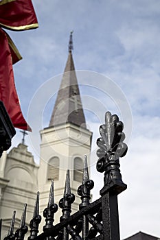 Wrought iron fence and Saint Louis Cathedral view