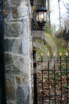Wrought Iron Gate Fence and Lamp