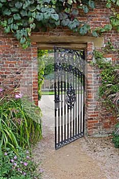 Wrought iron gate in garden