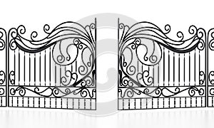 Wrought iron gate isolated on white background. 3D illustration