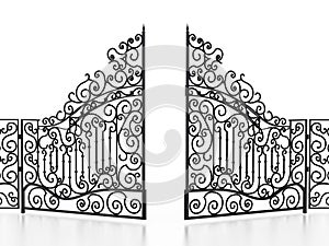 Wrought iron gate isolated on white background. 3D illustration