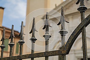 Wrought iron gate spikes detail