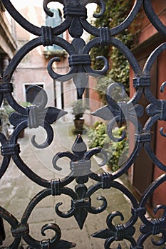 Wrought iron gate in Venice, Italy.