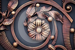 wrought-iron gates, ornamental forging, forged elements close-up