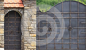 Wrought-iron gates, ornamental forging, forged elements close-up