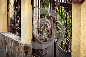 Wrought-iron gates, ornamental forging, forged elements close-up