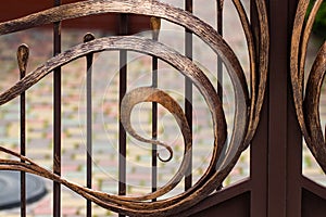 Wrought-iron gates, ornamental forging, forged elements close-up