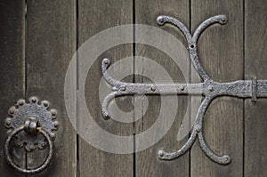 Wrought Iron metal work on ald wooden door