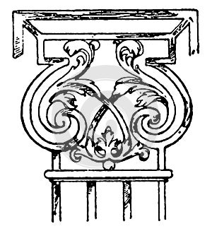 Wrought-Iron Pilaster Capital, wrought-iron,  vintage engraving