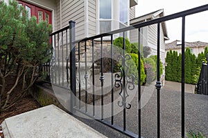 Wrought Iron Railings at House Entrance Closeup